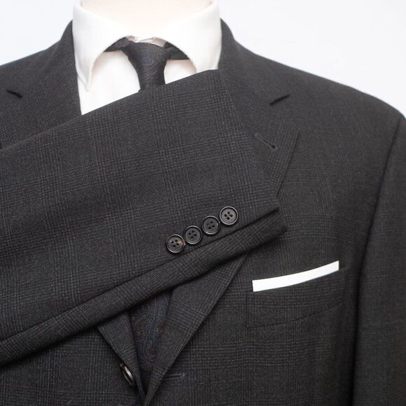 Hugo Boss 40R Black Sport Coat Blazer Jacket Plaid 3B Wool D060389 - Picture 3 of 11